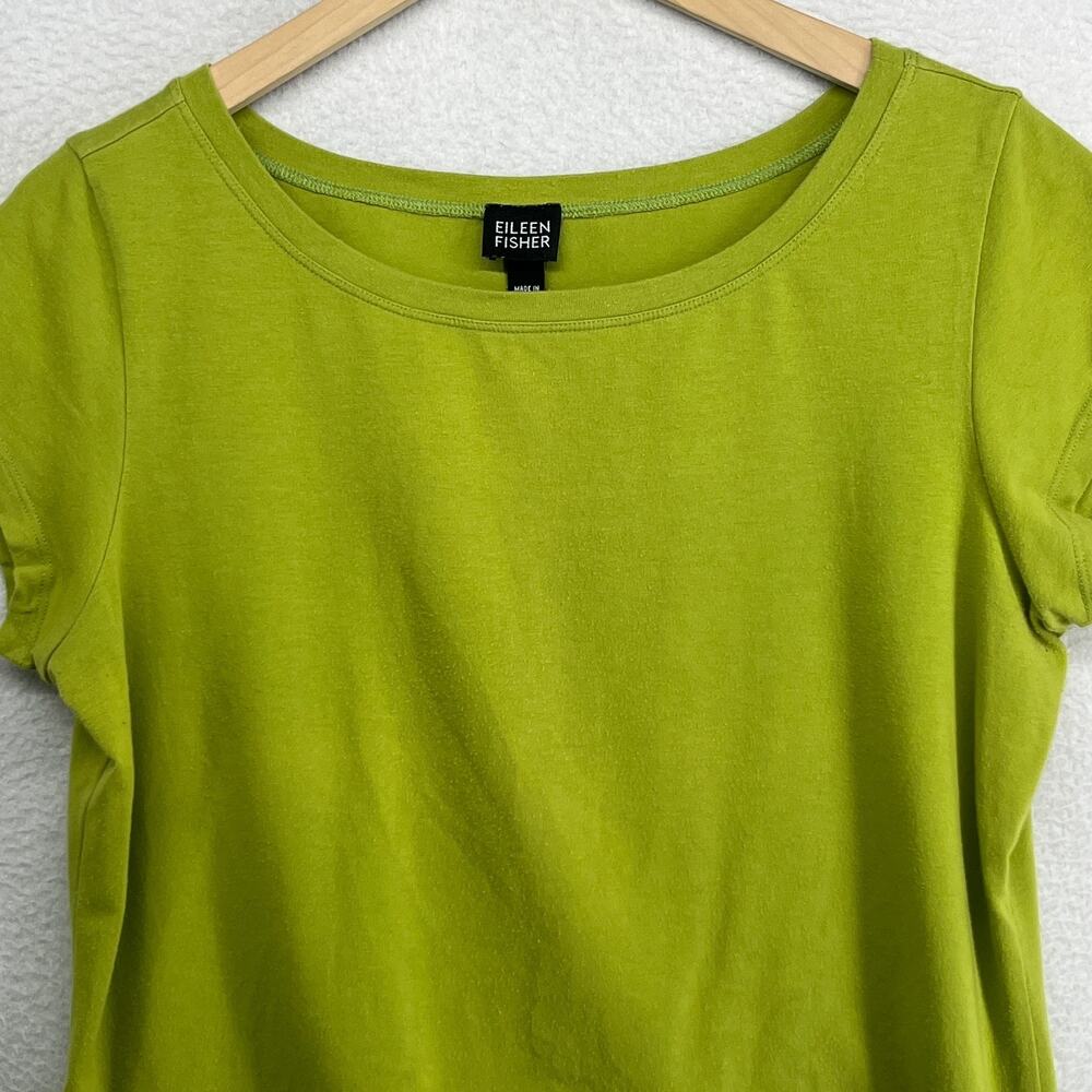 EILEEN FISHER Top L Stretch Organic Cotton Scoop Neck Cap Sleeve Green USA - Picture 3 of 9